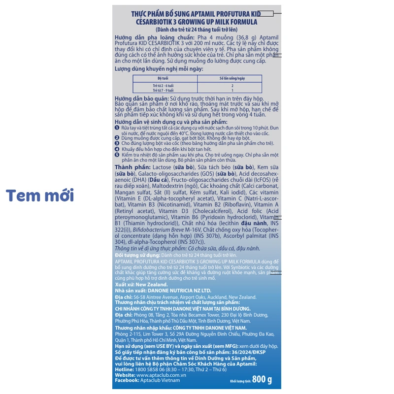 Sữa bột Aptamil Profutura Kid Cesarbiotik số 3 800g (từ 2 tuổi) - Giao bao bì ngẫu nhiên 5