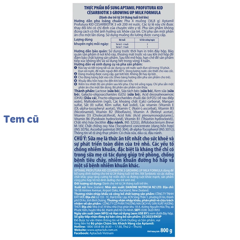 Sữa bột Aptamil Profutura Kid Cesarbiotik số 3 800g (từ 2 tuổi) - Giao bao bì ngẫu nhiên 6