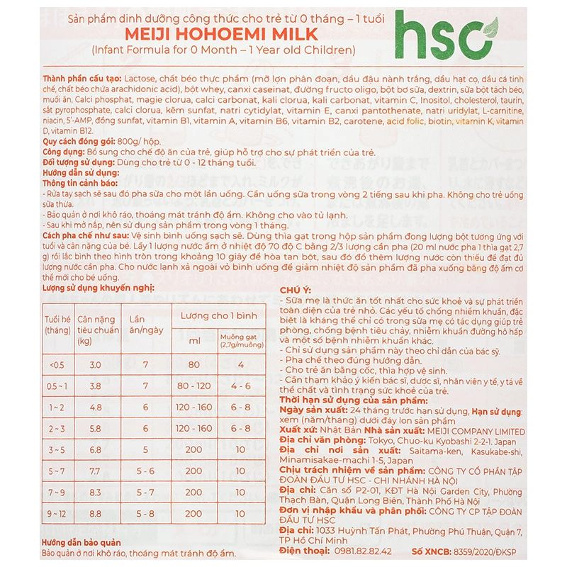 Sữa bột nội địa Nhật Meiji Hohoemi Milk 800g (0 - 12 tháng) 15