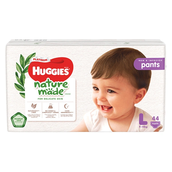 Tã quần Huggies Platinum nature made siêu cao cấp size L 44 miếng (9 - 14 kg) - Giao bao bì ngẫu nhiên 1