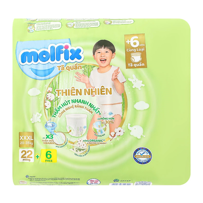 Tã quần Molfix thiên nhiên size XXXL 22 + 6 miếng (20 - 35 kg) - Giao bao bì ngẫu nhiên 3