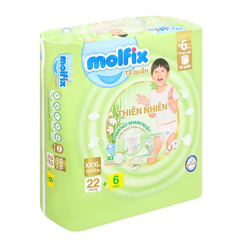 Tã quần Molfix thiên nhiên size XXXL 22 + 6 miếng (20 - 35 kg) - Giao bao bì ngẫu nhiên 4