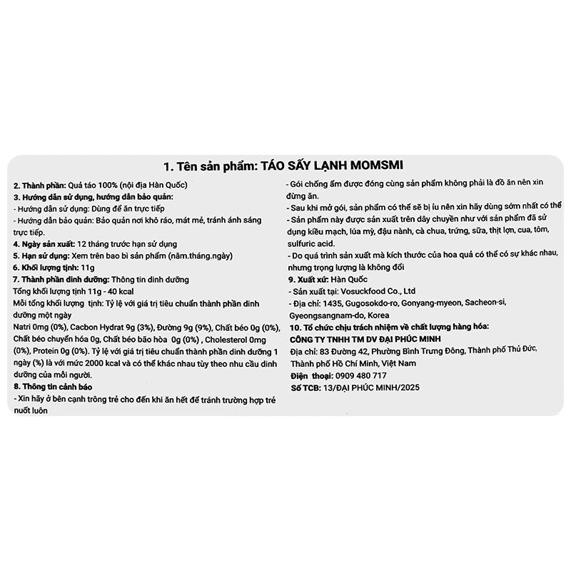 Táo sấy lạnh Momsmi 11g (từ 1 tuổi) 4