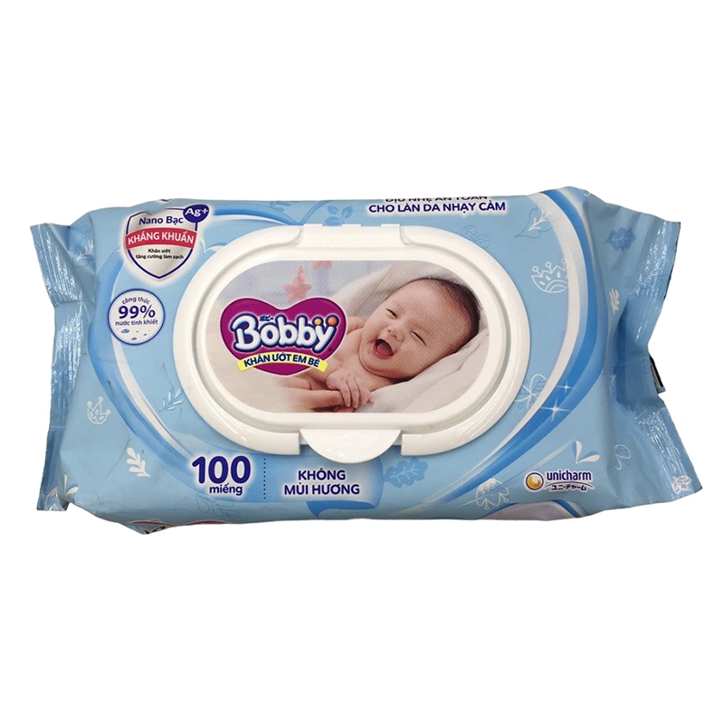 Thùng 18 khăn ướt Bobby dịu nhẹ cho da nhạy cảm không mùi gói 100 miếng 2