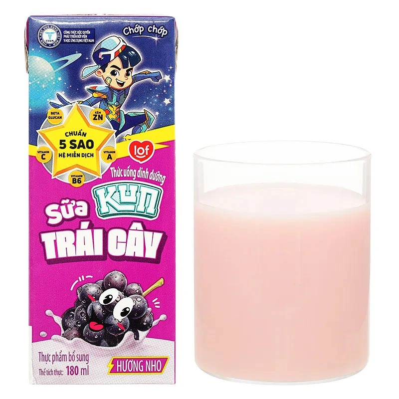 Lốc 4 hộp sữa trái cây LiF Kun hương nho 180 ml (từ 2 tuổi) 25