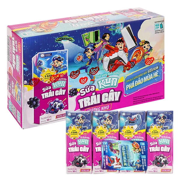Thùng 48 hộp sữa trái cây LiF Kun hương nho - Giao bao bì ngẫu nhiên