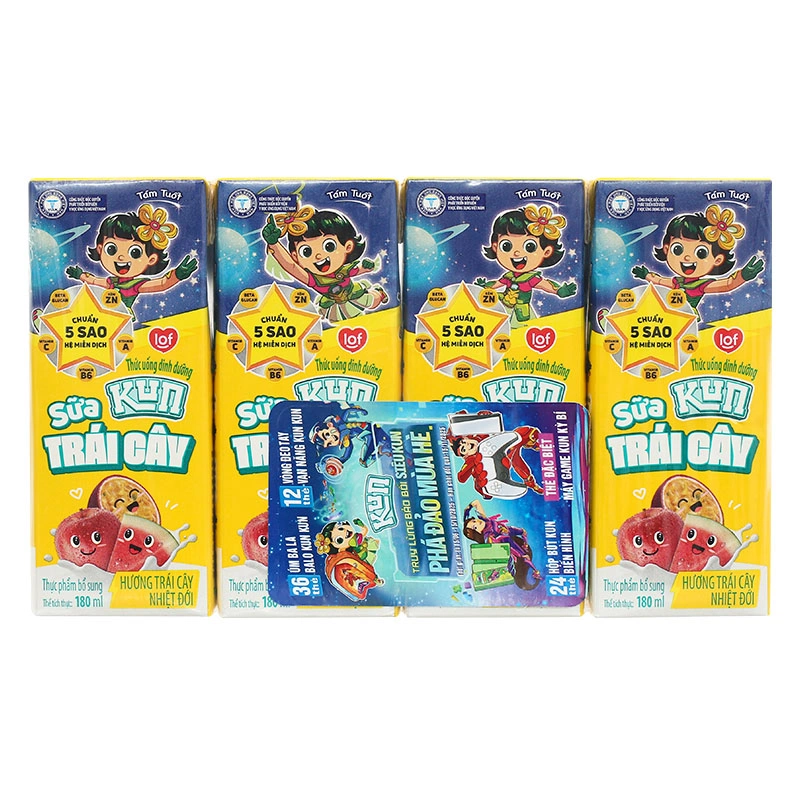 Lốc 4 hộp sữa trái cây LiF Kun hương trái cây nhiệt đới 180 ml (từ 2 tuổi) 18