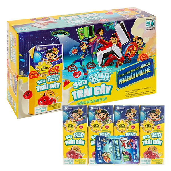 Thùng 48 hộp sữa trái cây LiF Kun hương trái cây nhiệt đới - Giao bao bì ngẫu nhiên
