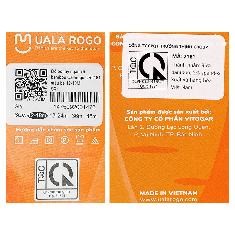 Bộ sát nách bé gái Ualarogo UR2181 màu be 12