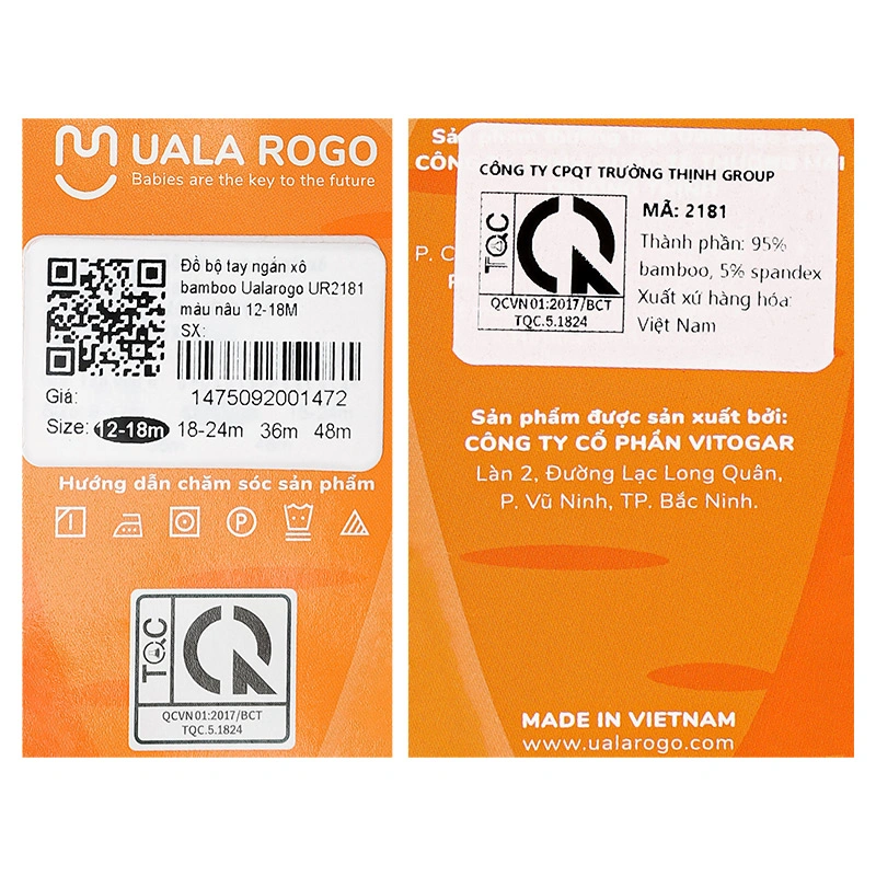 Bộ sát nách bé gái Ualarogo UR2181 màu be 23