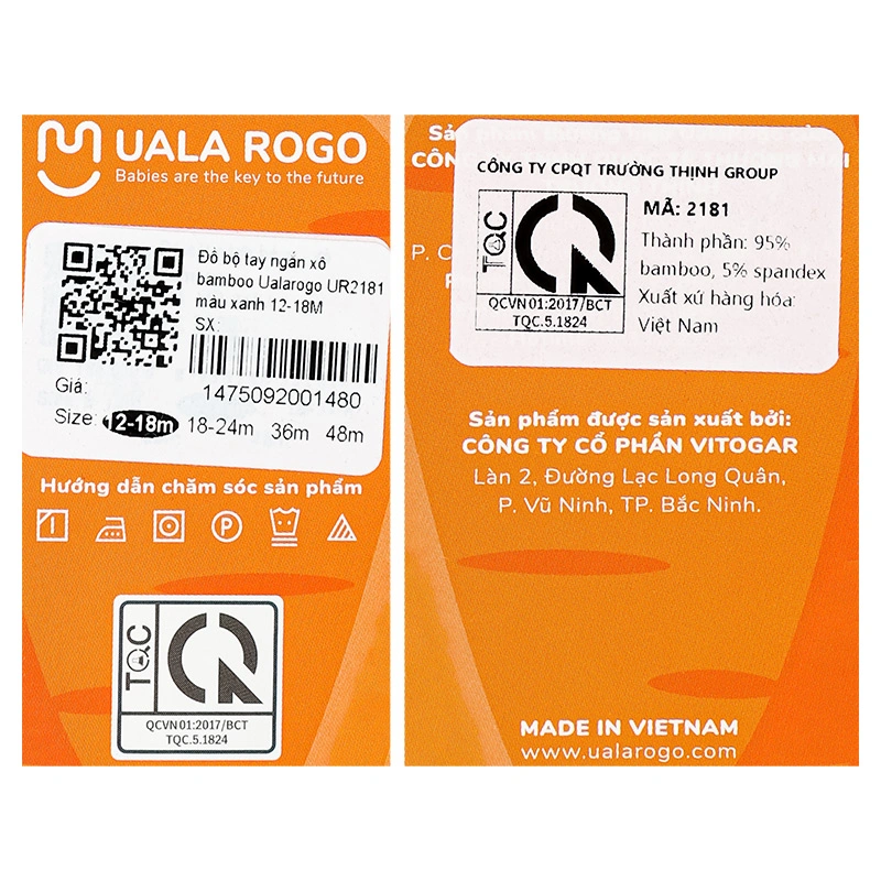 Bộ sát nách bé gái Ualarogo UR2181 màu be 34