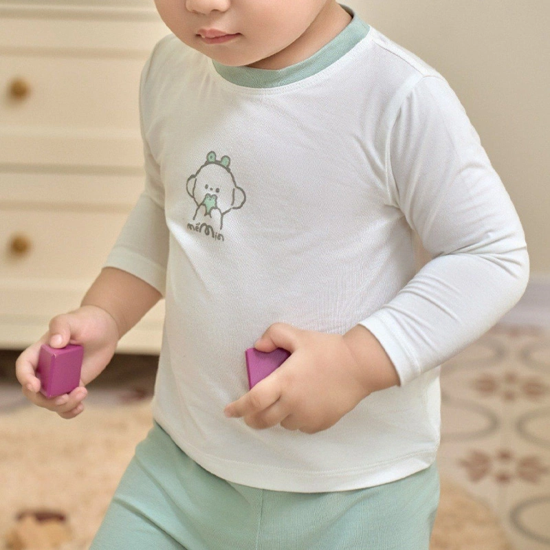 Bộ tay dài bé trai La Pomme in thú màu xanh - trắng 2