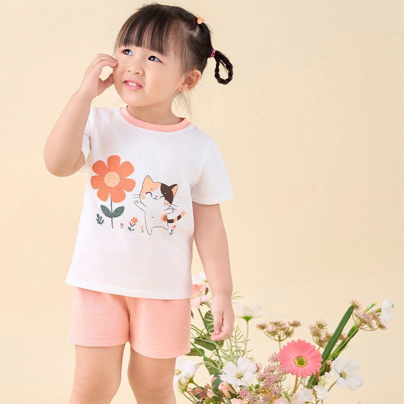 Bộ tay ngắn bé gái La Pomme in hoa màu trắng 3