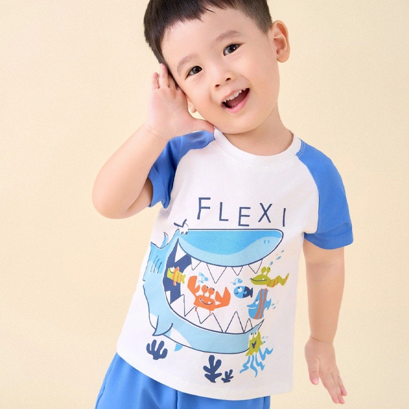 Bộ tay ngắn bé trai La Pomme in động vật màu xanh dương - trắng 3