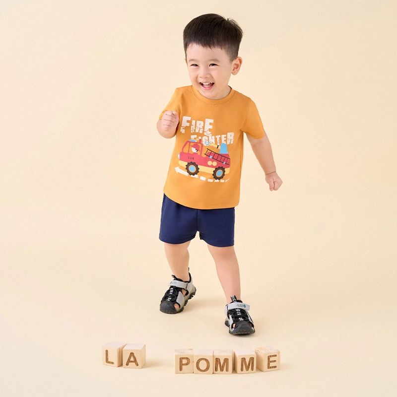 Bộ tay ngắn bé trai La Pomme in xe màu vàng - xanh dương 2