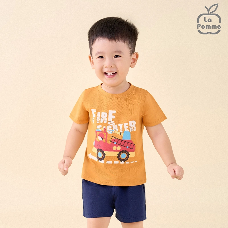 Bộ tay ngắn bé trai La Pomme in xe màu vàng - xanh dương 3