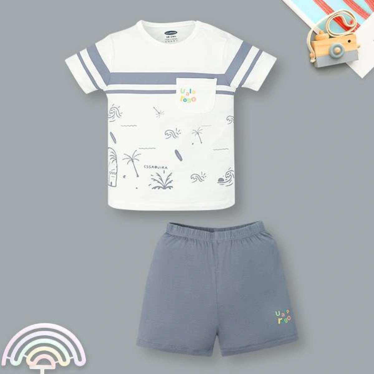 Bộ bé trai Ualarogo bamboo xanh dương