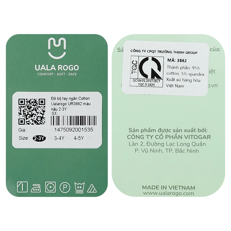 Bộ tay ngắn bé gái in hình mặt cười Ualarogo UR3862 màu nâu 14