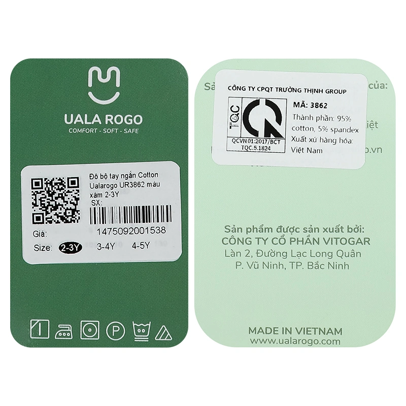 Bộ tay ngắn bé gái in hình mặt cười Ualarogo UR3862 màu xám 15