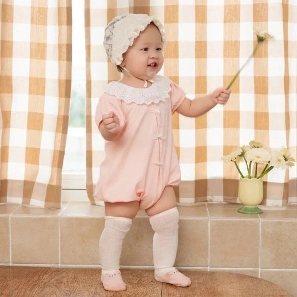 Bodysuit bé gái La Pomme sợi tre hồng