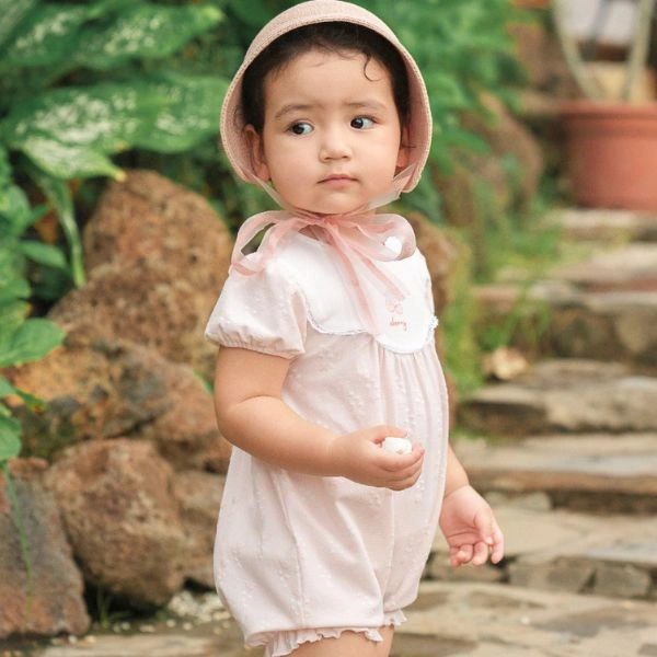 Bodysuit tay ngắn La Pomme bèo nhún cherry baby màu hồng 1