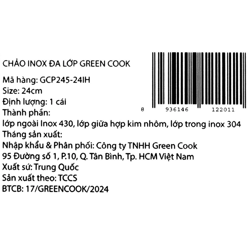 Chảo inox nguyên khối đáy từ 24 cm Green Cook GCP245-24IH 11