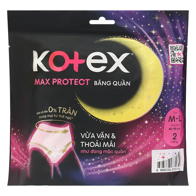 Băng quần ban đêm Kotex chống tràn size M-L 2 miếng - Giao bao bì ngẫu nhiên 9