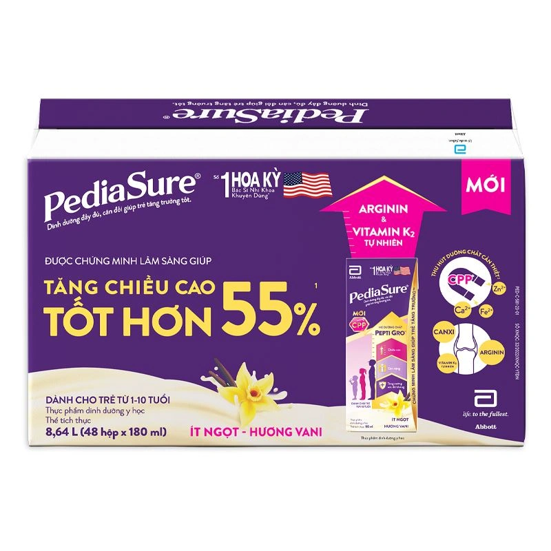 Combo 5 thùng 48 hộp sữa pha sẵn Abbott PediaSure hương vani 180 ml (1 - 10 tuổi) - Giao bao bì ngẫu nhiên 3