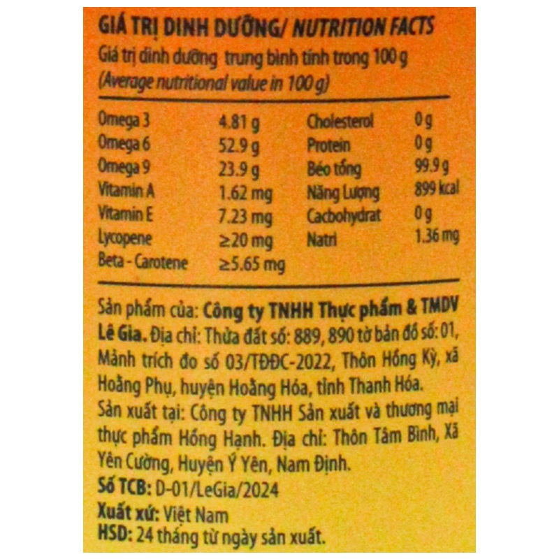 Dầu gấc Lê Gia ăn dặm cho bé chai 200 ml (từ 6 tháng) 5