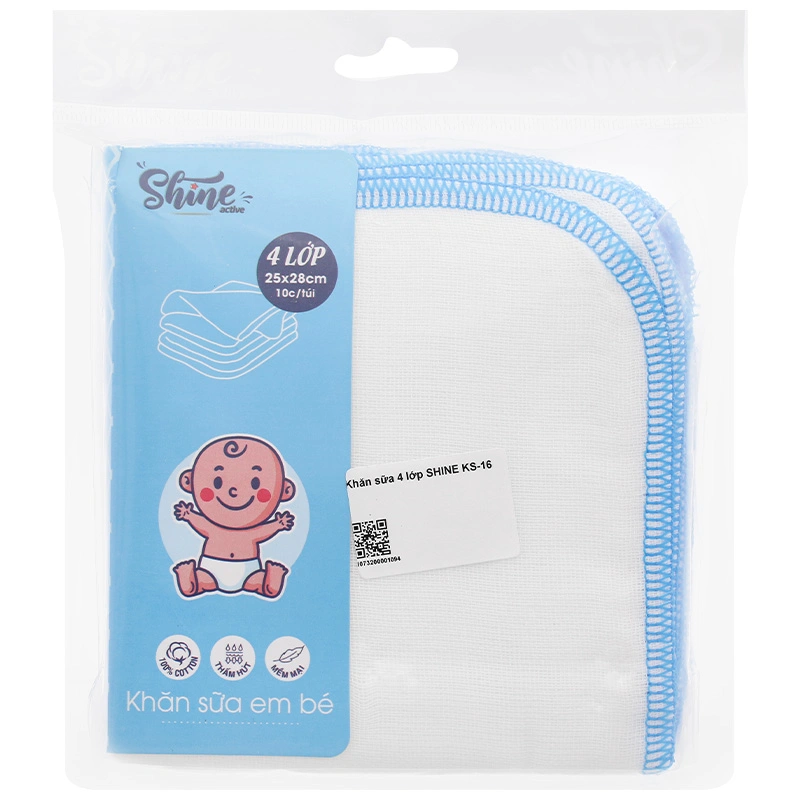 Set 10 cái khăn sữa cotton SHINE KS-16 4 lớp 25x28 cm - Màu trắng 5