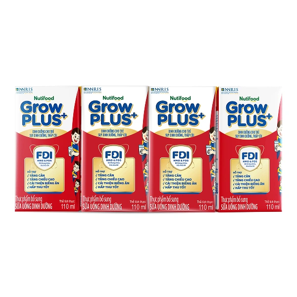 Lốc 4 hộp sữa pha sẵn Nutifood GrowPLUS+ đỏ hương vani 110 ml cho trẻ suy dinh dưỡng, thấp còi (từ 1 tuổi) - Giao bao bì ngẫu nhiên 1