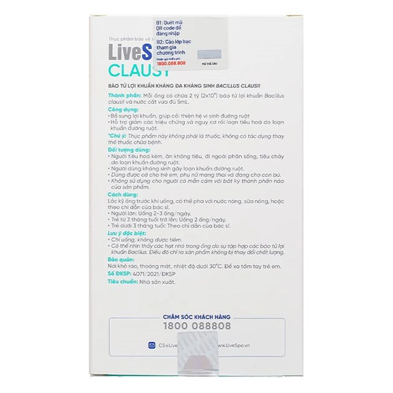 Thực phẩm bảo vệ sức khỏe Livespo Clausy hỗ trợ cải thiện hệ vi sinh đường ruột, 20 ống dạng uống 3