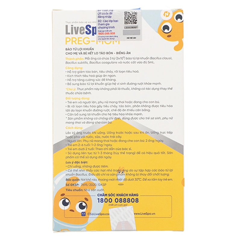 Men vi sinh Livespo Preg-Mom hỗ trợ cải thiện hệ vi sinh đường ruột, 20 ống dạng uống 2