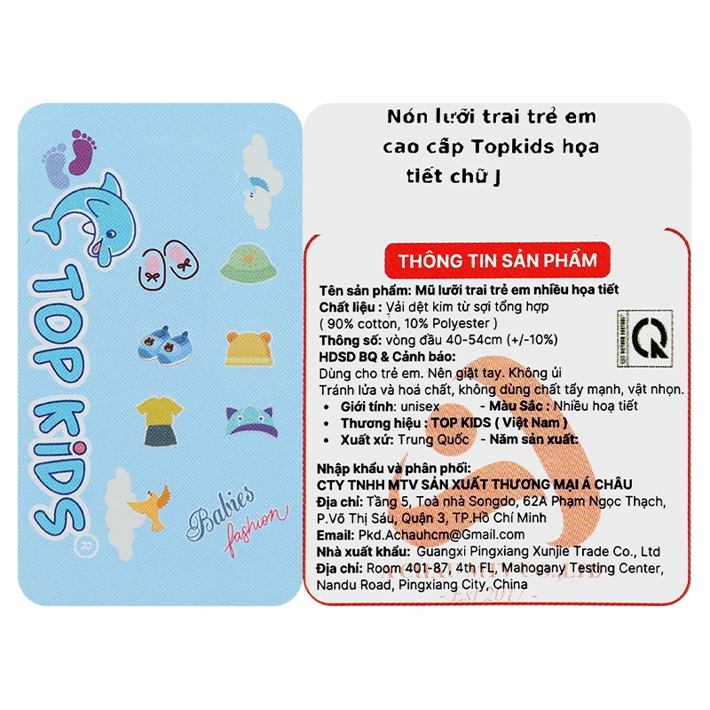 Nón kết cho bé TOP KIDS thêu gấu HELLO màu xanh 7