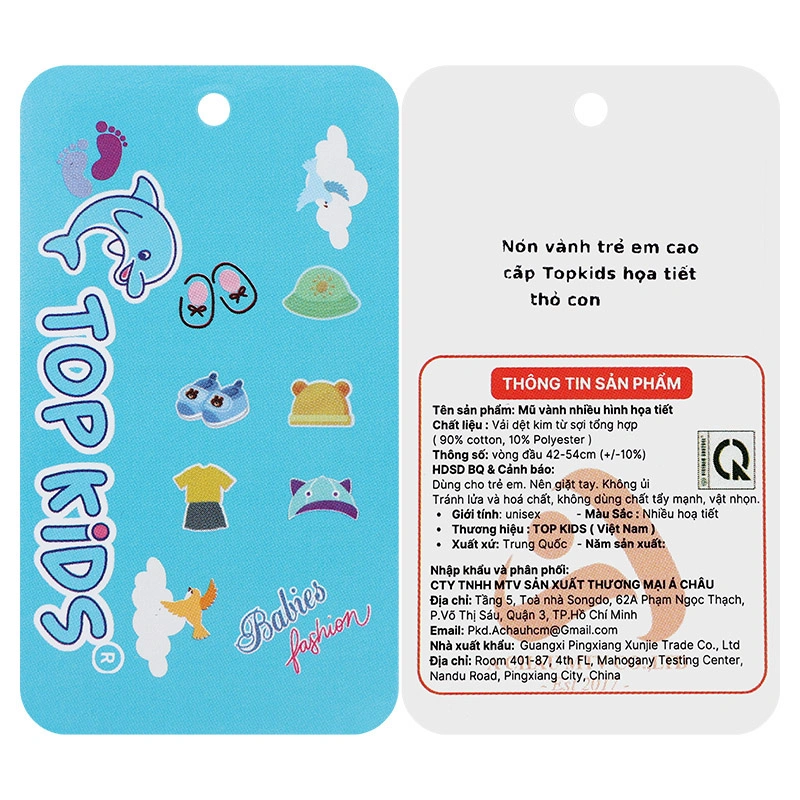 Nón vành cho bé TOP KIDS thêu thỏ con màu xanh 15
