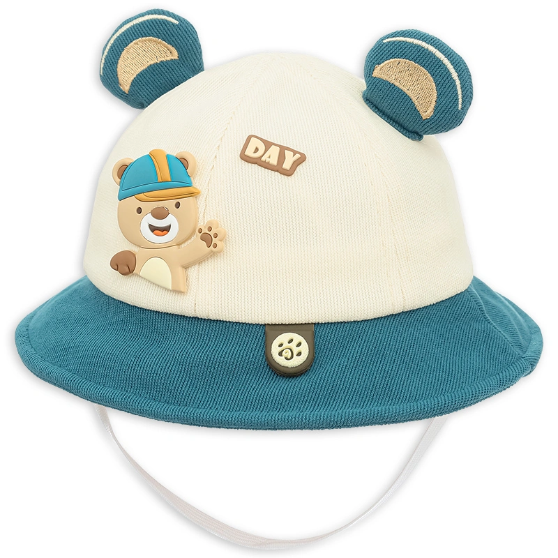 Nón vành cho bé TOP KIDS thêu gấu màu xanh - be 2