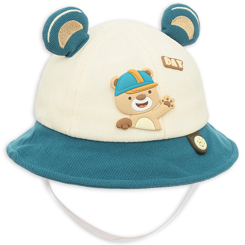 Nón vành cho bé TOP KIDS thêu gấu màu xanh - be 3