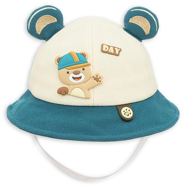 Nón vành cho bé TOP KIDS thêu gấu màu xanh - be 1
