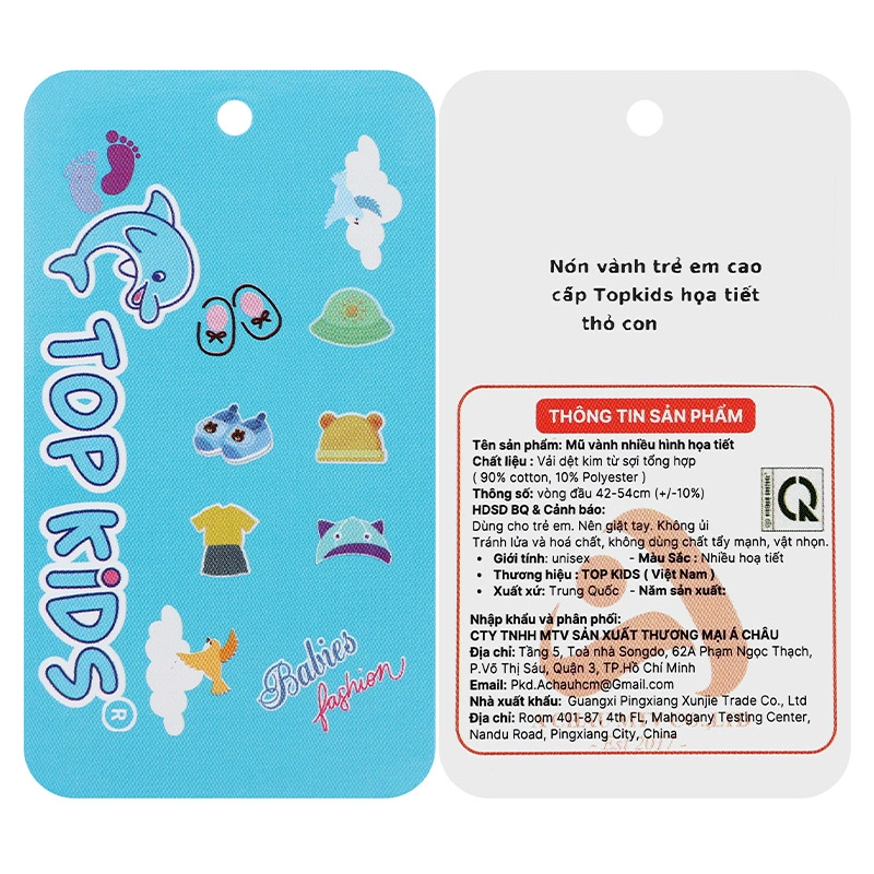 Nón vành cho bé TOP KIDS thêu thỏ con màu xanh 8