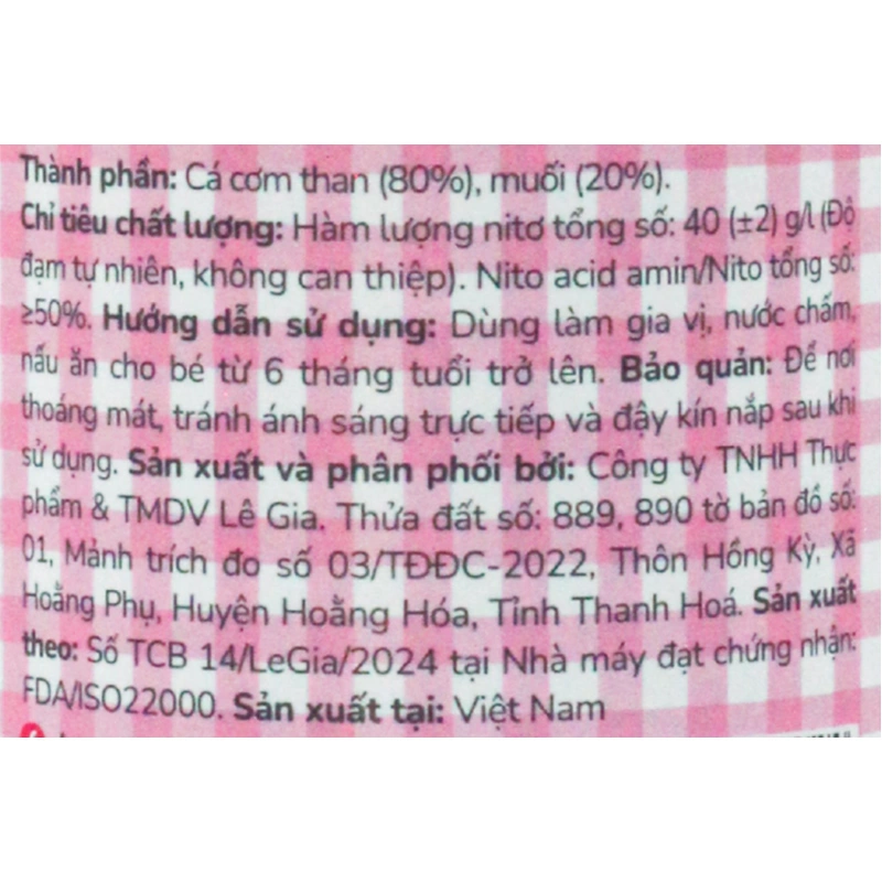 Nước mắm Lê Gia ăn dặm cho bé 40°N chai 60 ml (từ 1 tuổi) - Giao bao bì ngẫu nhiên 12