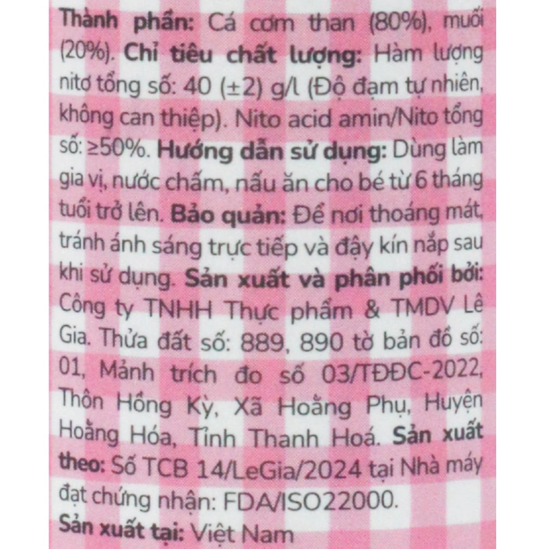 Nước mắm Lê Gia ăn dặm cho bé 40°N chai 60 ml (từ 1 tuổi) - Giao bao bì ngẫu nhiên 6