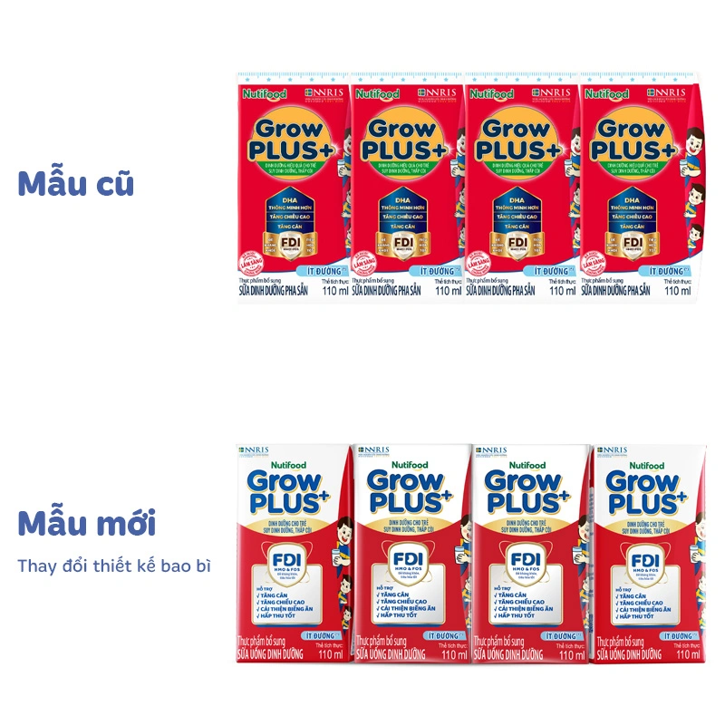 Thùng 48 hộp sữa pha sẵn Nutifood GrowPLUS+ đỏ ít đường hương vani 110 ml cho trẻ suy dinh dưỡng, thấp còi (từ 1 tuổi) - Giao bao bì ngẫu nhiên 3