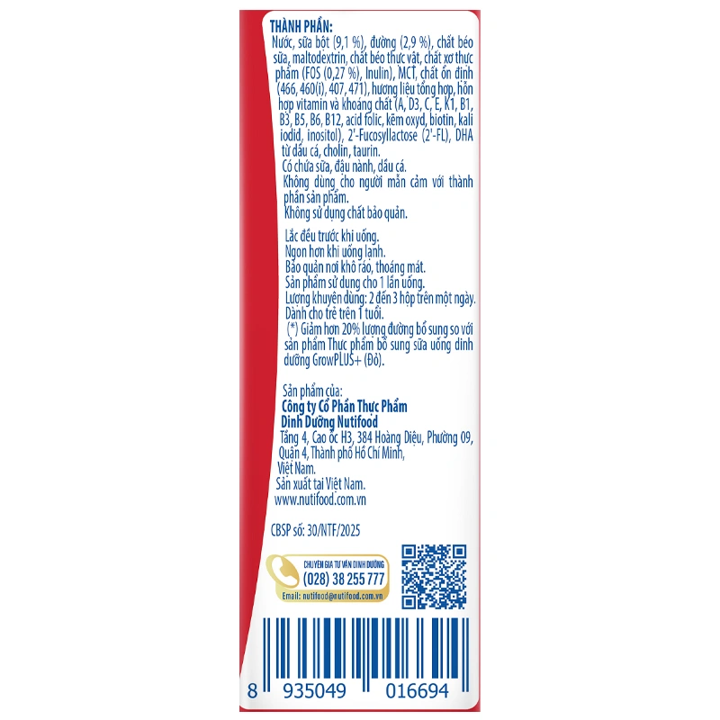 Thùng 48 hộp sữa pha sẵn Nutifood GrowPLUS+ đỏ ít đường hương vani 180 ml cho trẻ suy dinh dưỡng, thấp còi (từ 1 tuổi) - Giao bao bì ngẫu nhiên 12