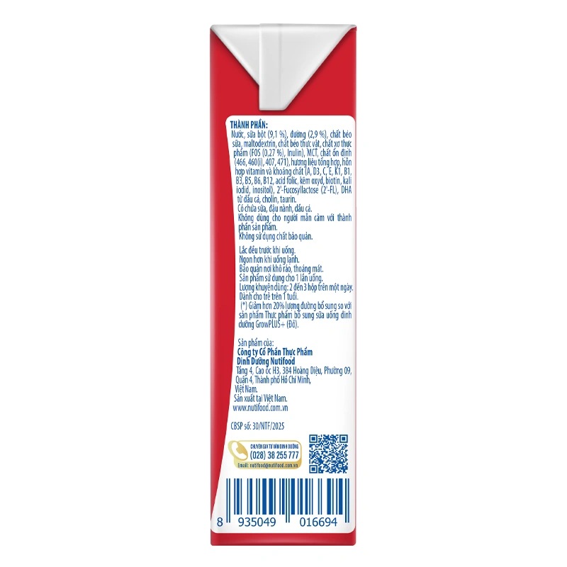 Thùng 48 hộp sữa pha sẵn Nutifood GrowPLUS+ đỏ ít đường hương vani 180 ml cho trẻ suy dinh dưỡng, thấp còi (từ 1 tuổi) - Giao bao bì ngẫu nhiên 10