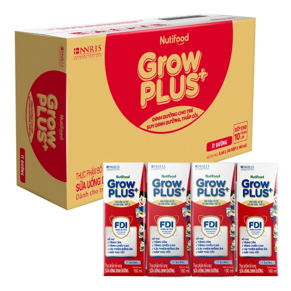 Thùng 48 hộp sữa pha sẵn Nutifood GrowPLUS+ đỏ ít đường hương vani 180 ml cho trẻ suy dinh dưỡng, thấp còi (từ 1 tuổi) - Giao bao bì ngẫu nhiên 1