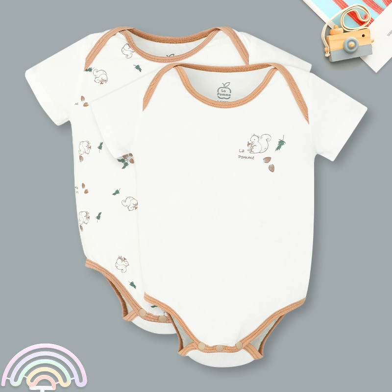 Set 2 bodysuit La Pomme săn tìm hạt dẻ màu trắng 1