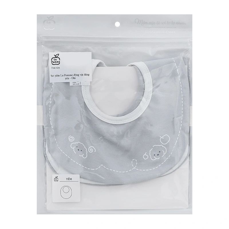 Set 2 yếm ăn cho bé sợi tre La Pomme động vật đáng yêu - Màu ghi (0 - 3 tháng) 9