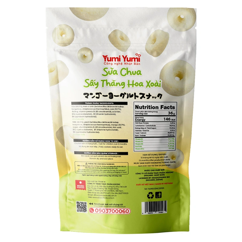 Sữa chua khô sấy thăng hoa vị xoài Yumi Yumi gói 36g (từ 8 tháng) 2