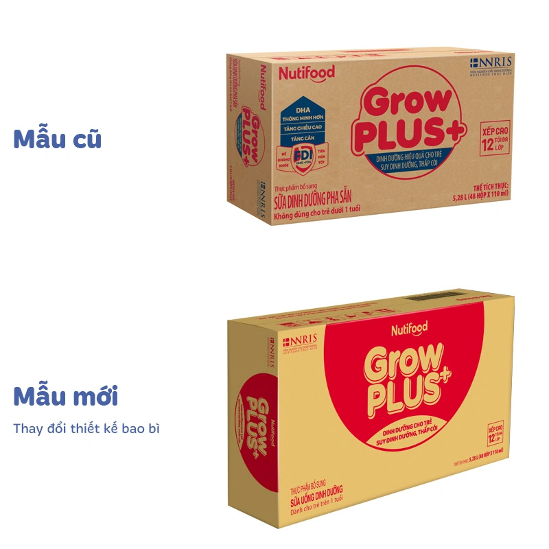 Thùng 48 hộp sữa pha sẵn Nutifood GrowPLUS+ đỏ hương vani 110 ml cho trẻ suy dinh dưỡng, thấp còi (từ 1 tuổi) - Giao bao bì ngẫu nhiên 2
