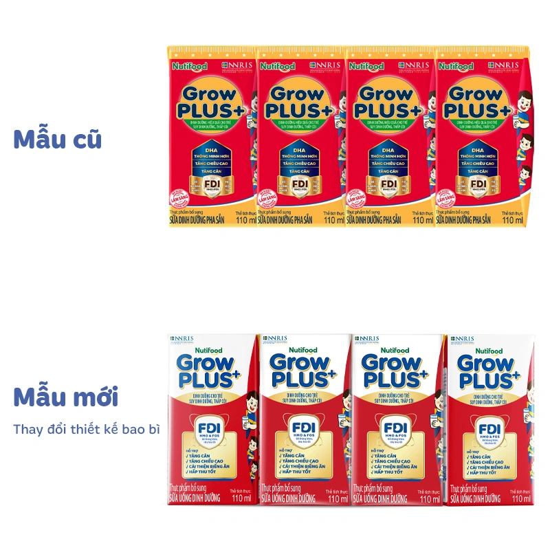 Thùng 48 hộp sữa pha sẵn Nutifood GrowPLUS+ đỏ hương vani 110 ml cho trẻ suy dinh dưỡng, thấp còi (từ 1 tuổi) - Giao bao bì ngẫu nhiên 3